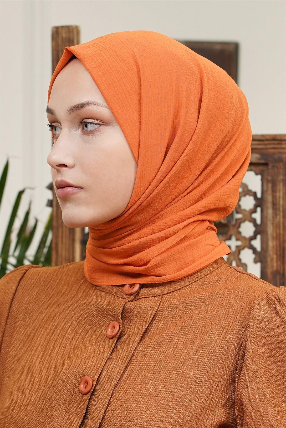 Loryan Scarf Tek Renk, Pamuklu Shimmer Şal Tarçın