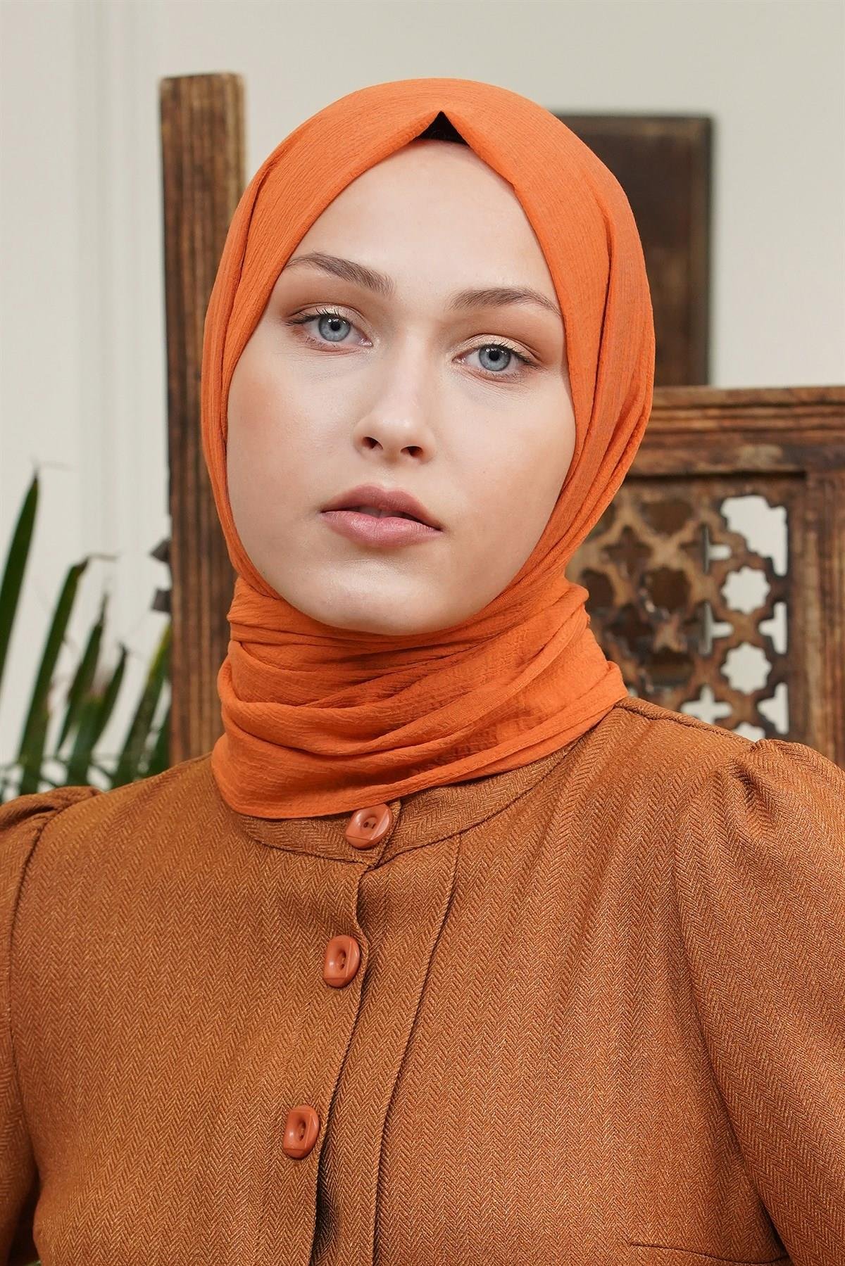 Loryan Scarf Tek Renk, Pamuklu Shimmer Şal Tarçın