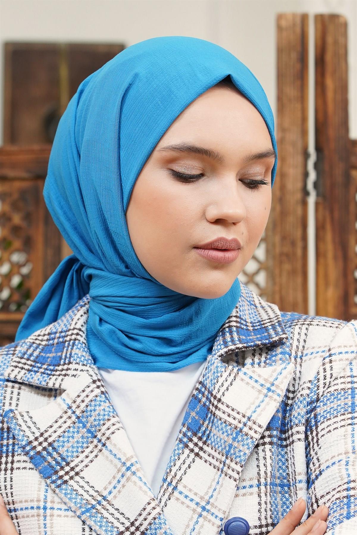 Loryan Scarf Tek Renk, Pamuklu Shimmer Şal Mavi