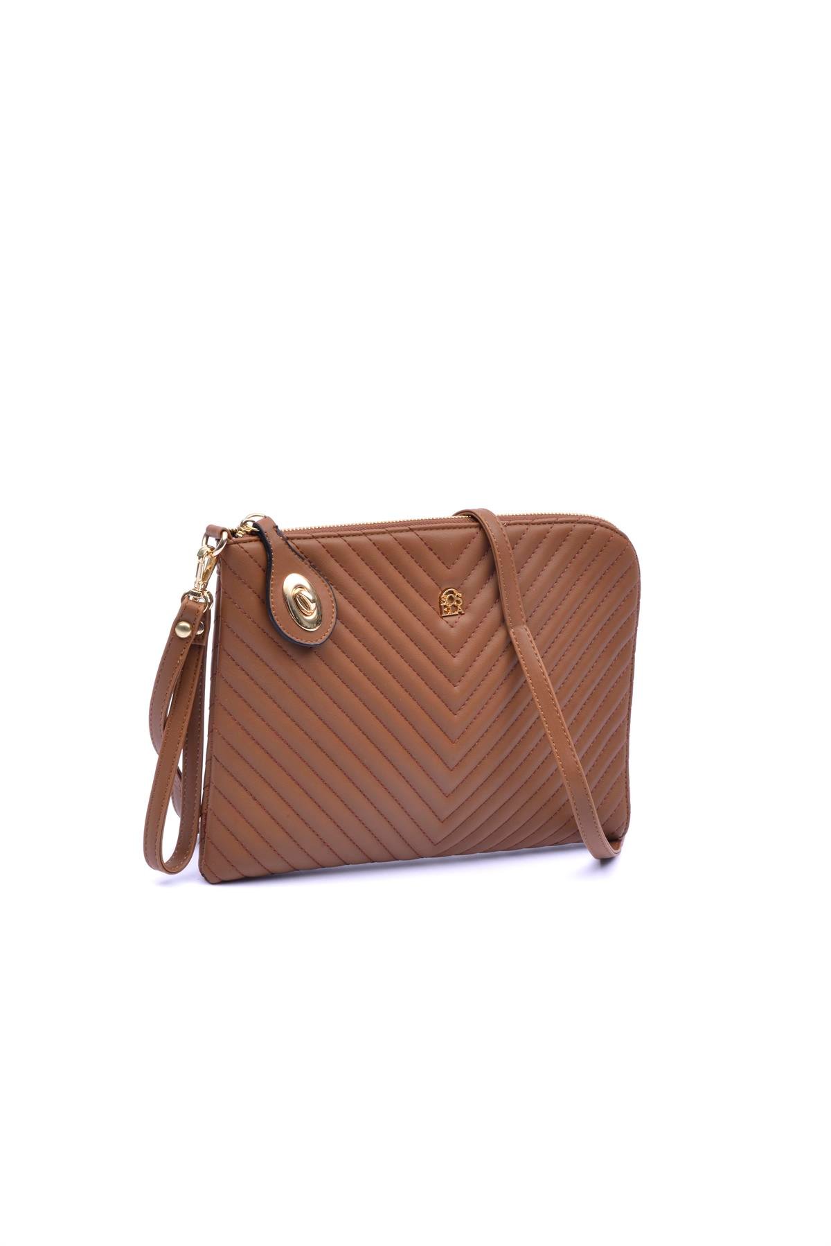 Belda Kadın Clutch Çanta 67-6011 TABA