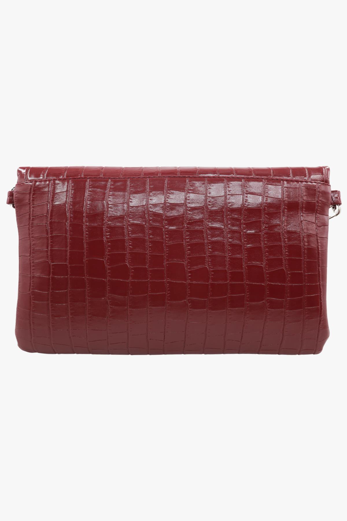 Sosela 67-6010 Kadın Linen Kroko Bordo Portföy Çanta