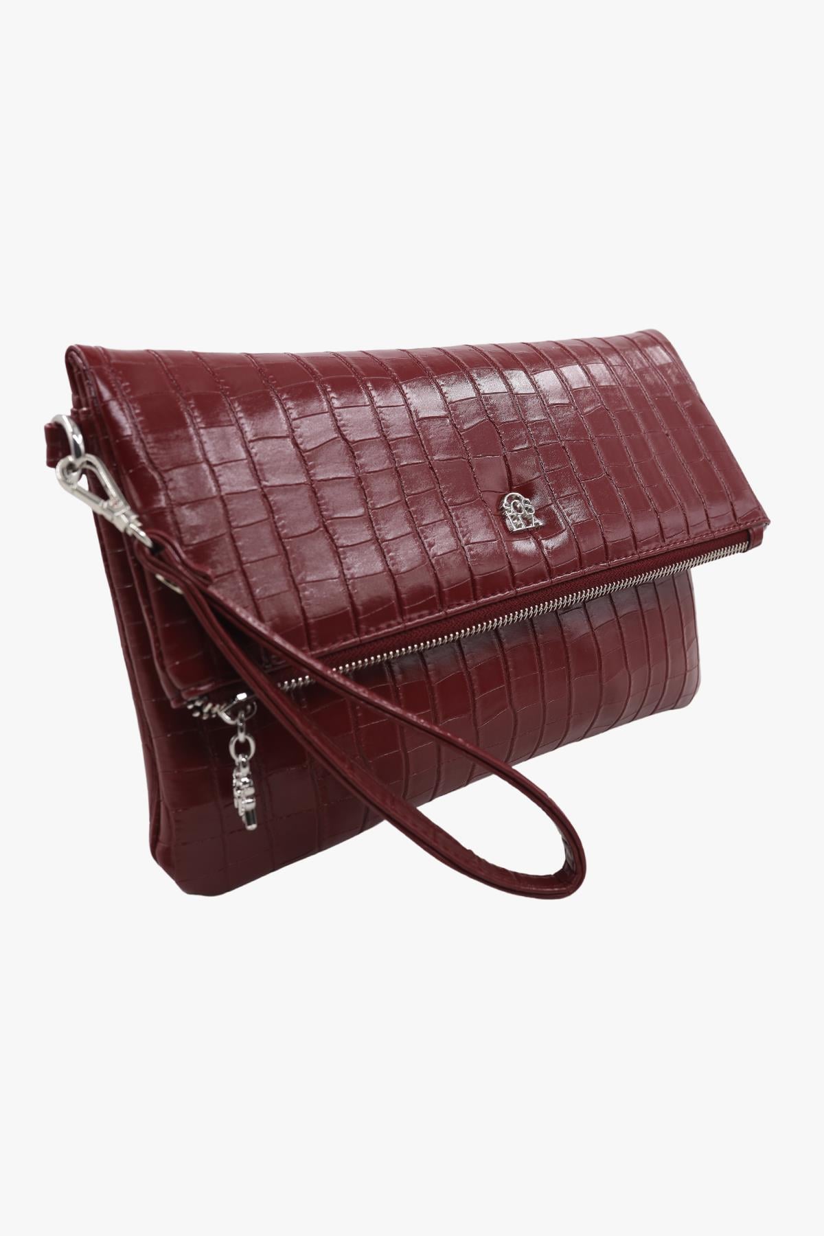 Sosela 67-6010 Kadın Linen Kroko Bordo Portföy Çanta