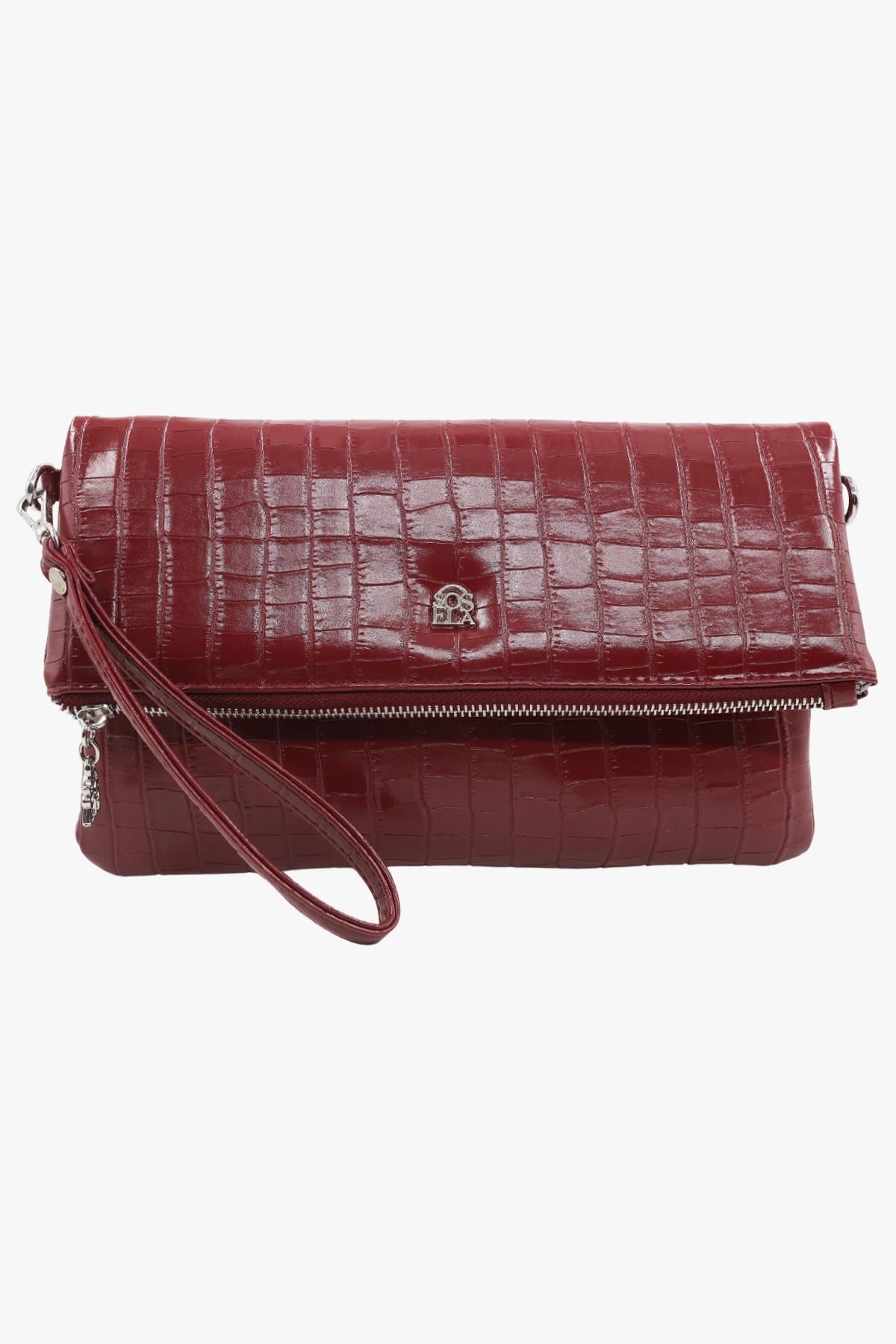 Sosela 67-6010 Kadın Linen Kroko Bordo Portföy Çanta