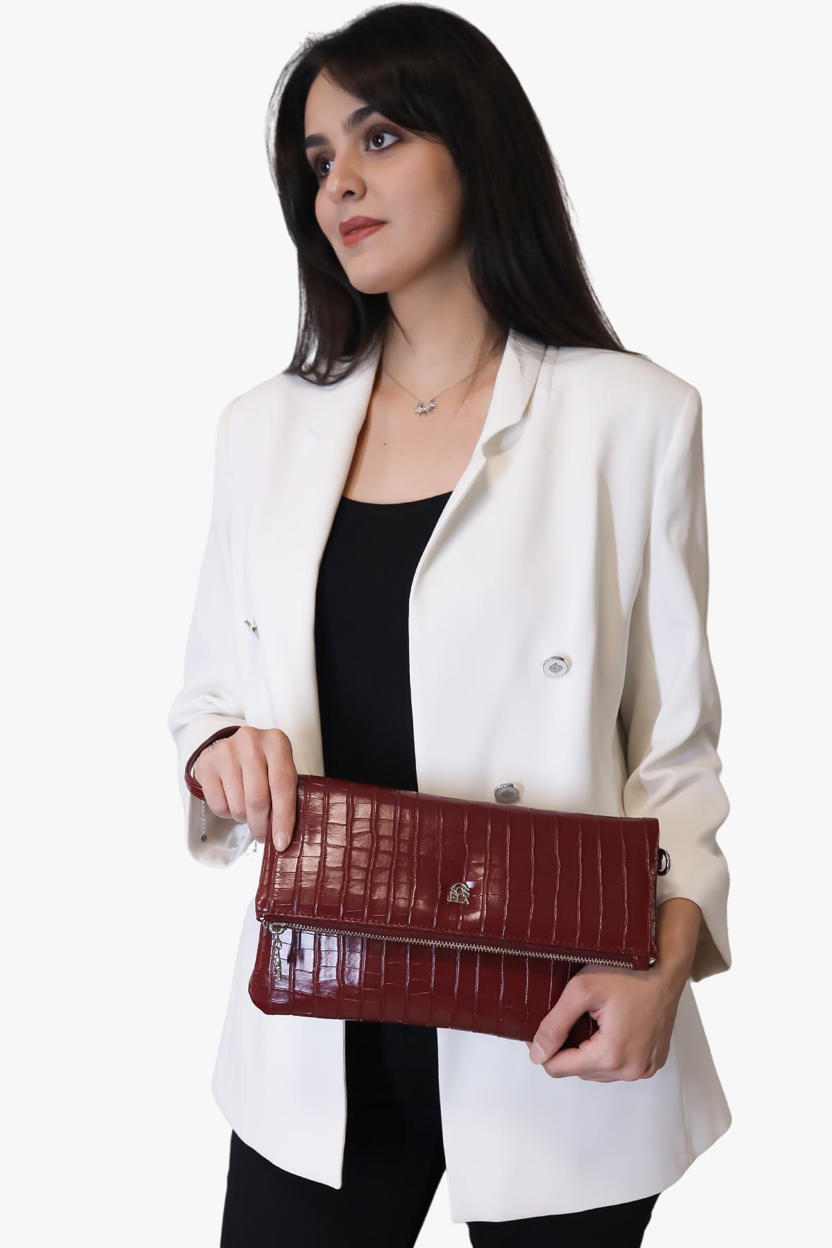 Sosela 67-6010 Kadın Linen Kroko Bordo Portföy Çanta
