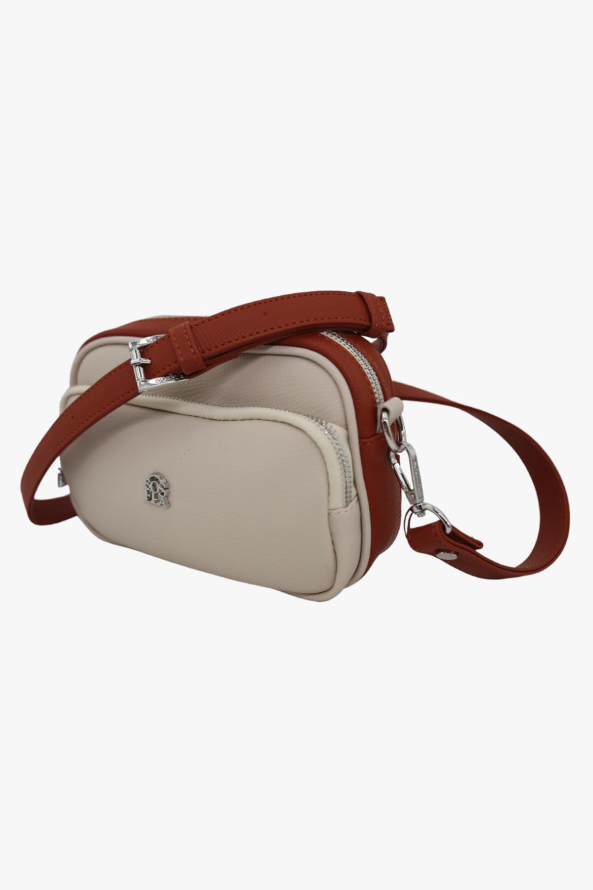 Sosela 67-7063 Kadın Bej-Kiremit Çarpraz Askılı Çanta