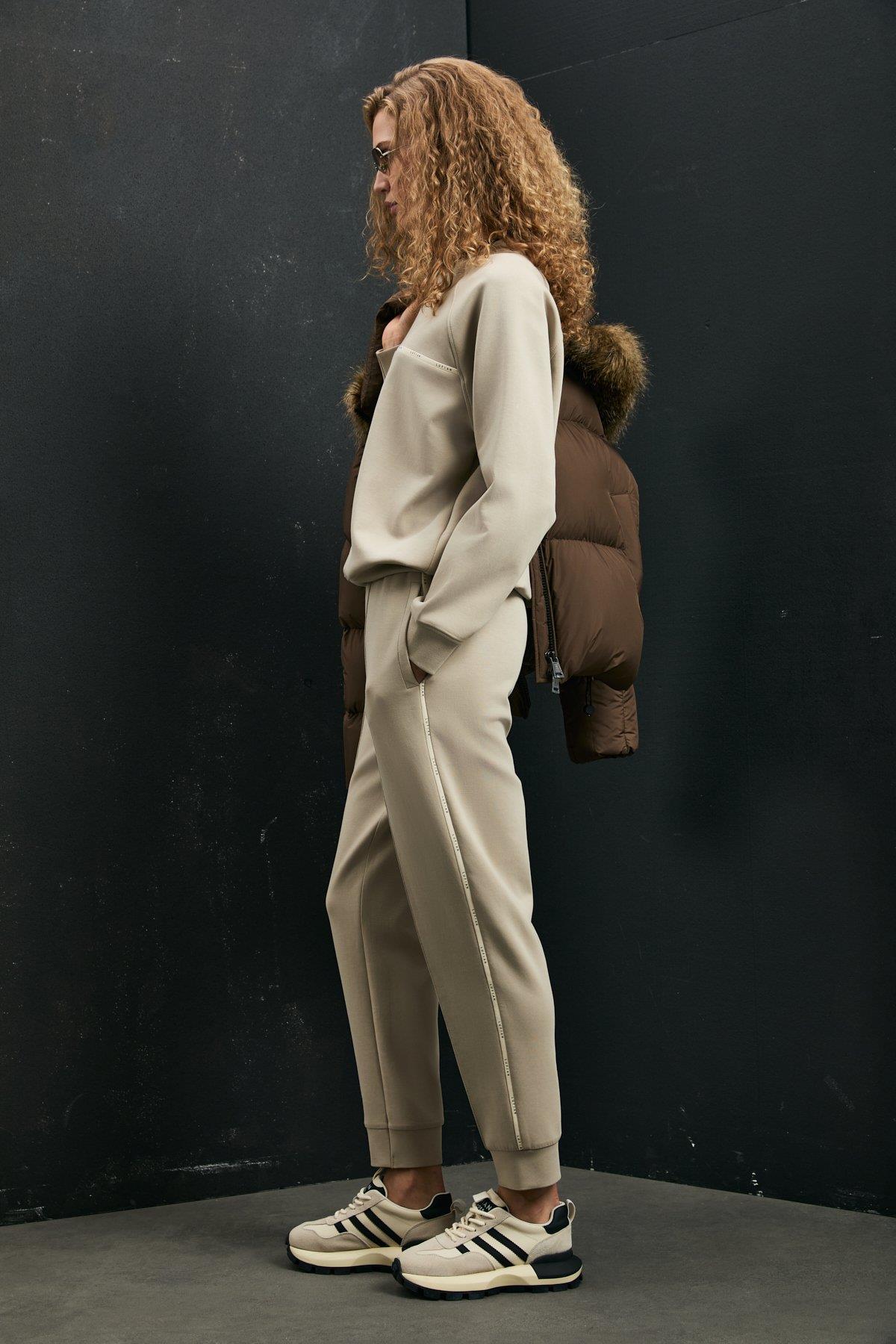 Lufian Angelına Kadın Örme Sweatshırt Bej