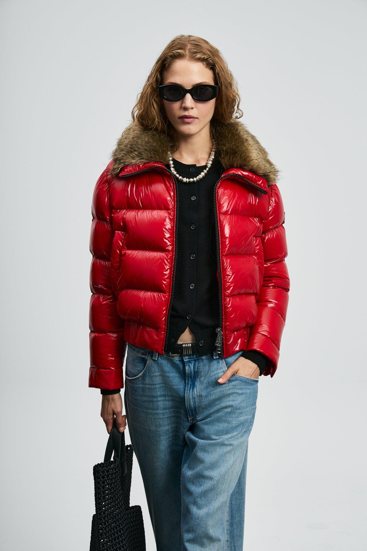 Lufian Daısy Kaz Tüyü Kadın Mont Koyu Kırmızı