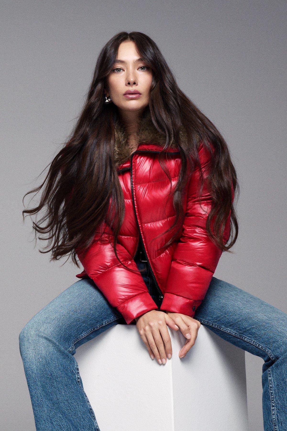 Lufian Daısy Kaz Tüyü Kadın Mont Koyu Kırmızı