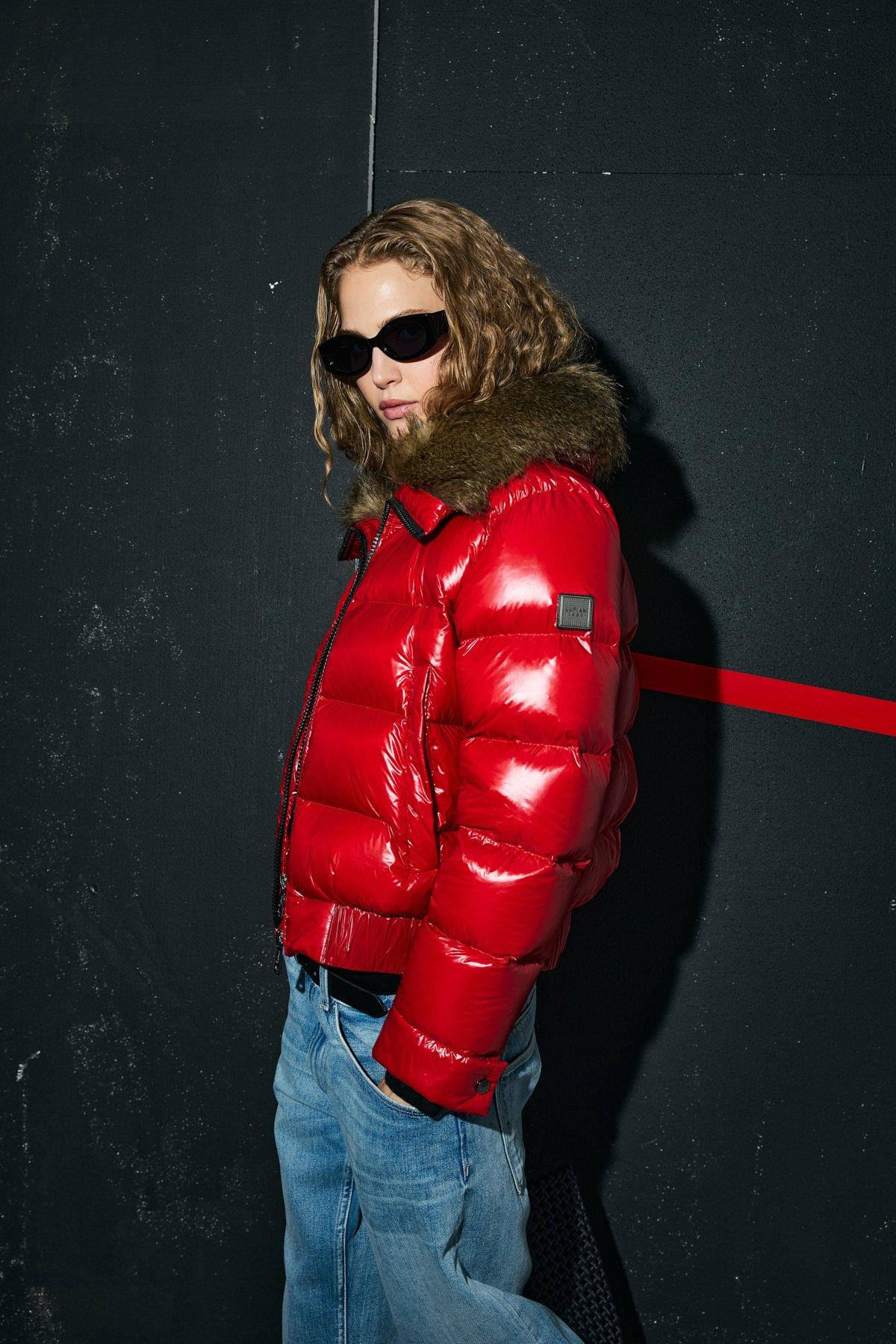 Lufian Daısy Kaz Tüyü Kadın Mont Koyu Kırmızı