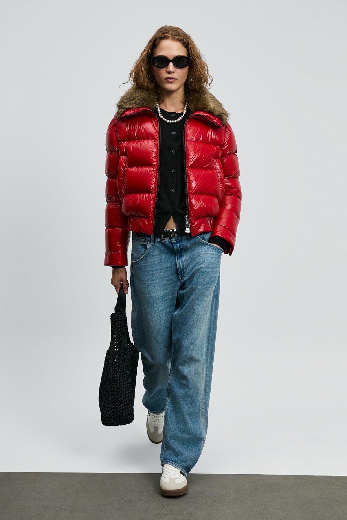 Lufian Daısy Kaz Tüyü Kadın Mont Koyu Kırmızı