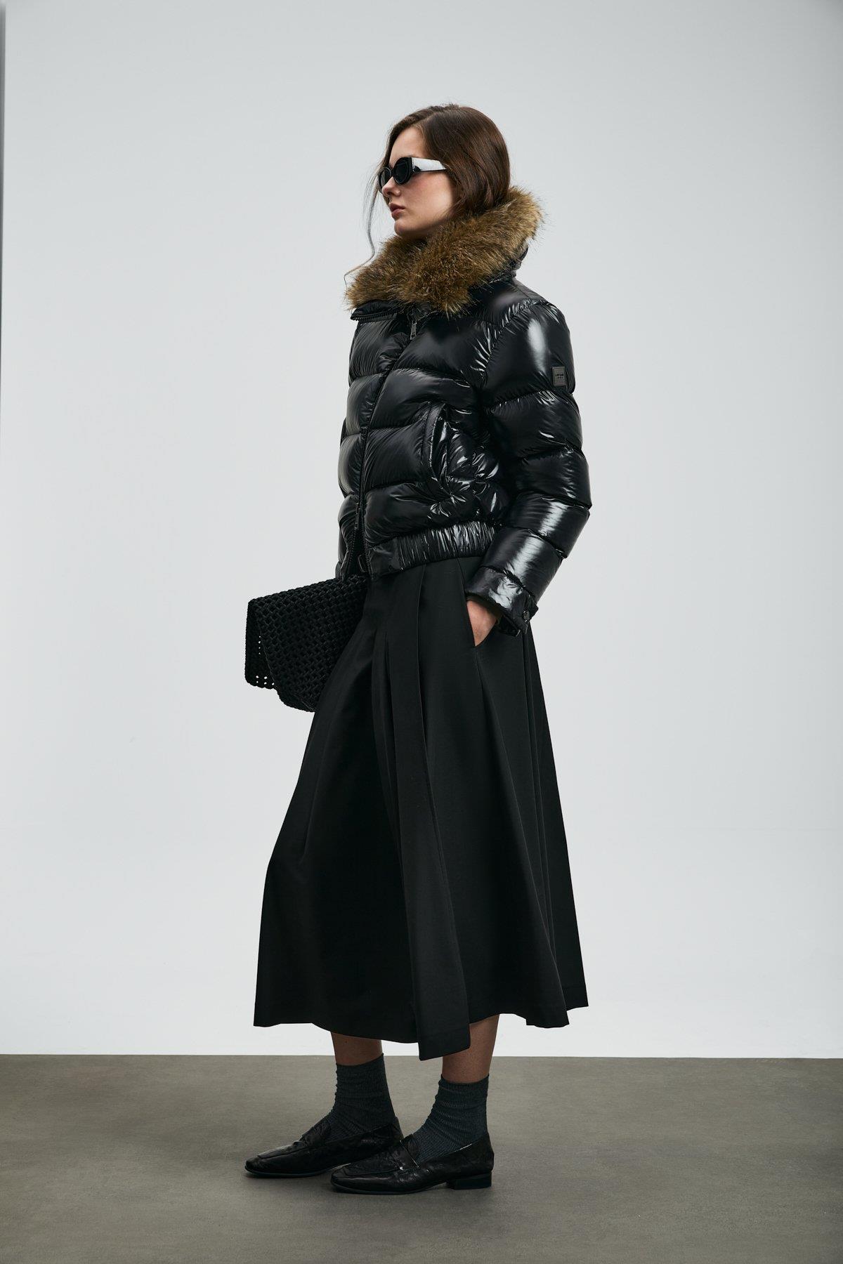 Lufian Daısy Kaz Tüyü Kadın Mont Siyah