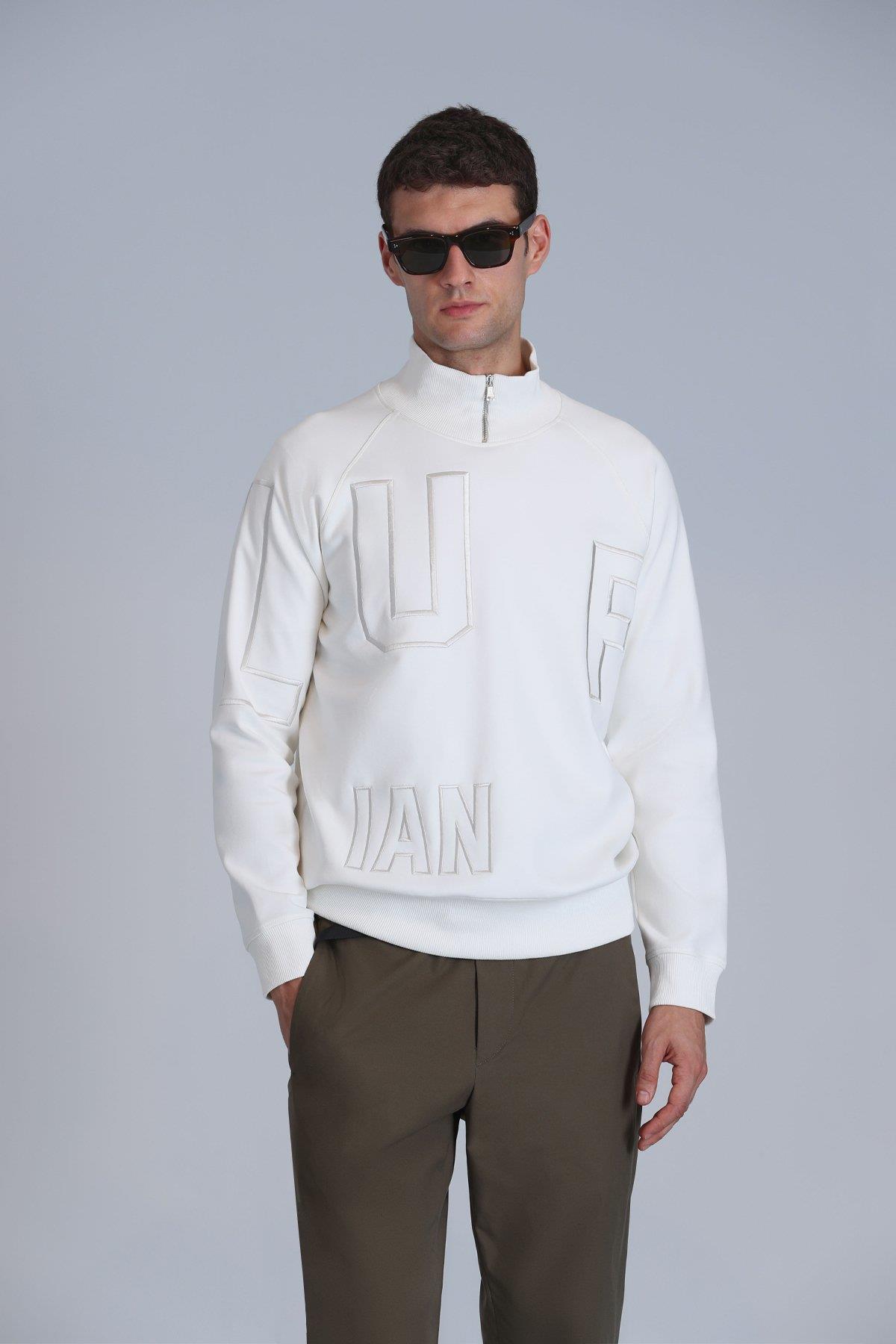 Lufian Focus Erkek Sweatshirt Kırık Beyaz