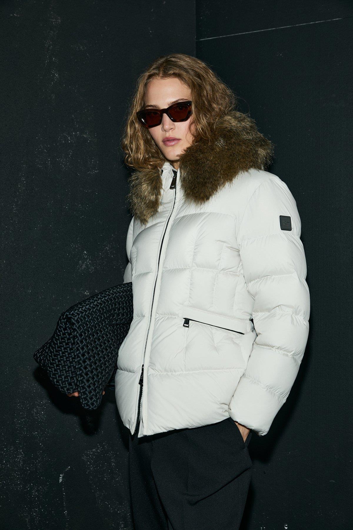 Lufian Klemantın Kaz Tüyü Kadın Mont Ekru