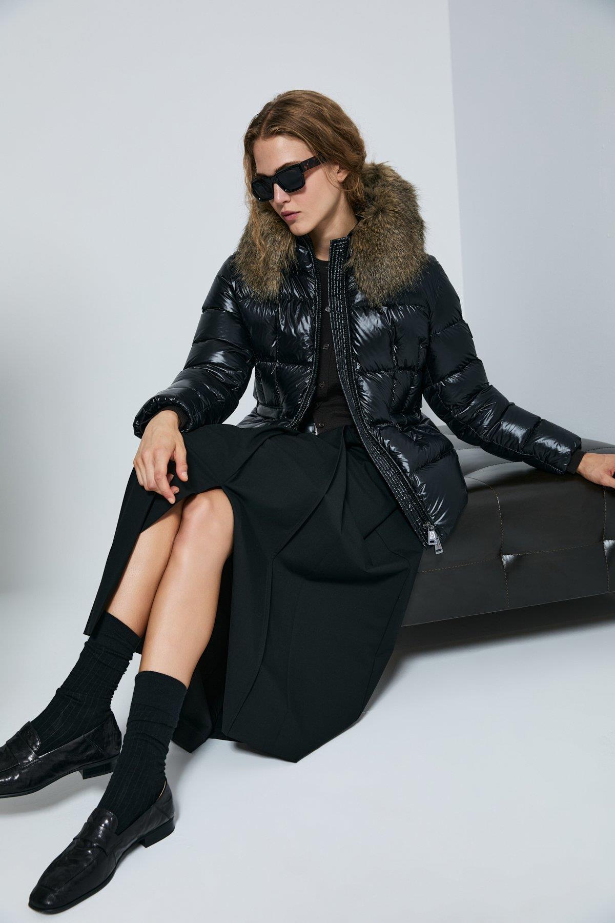 Lufian Klemantın Kaz Tüyü Kadın Mont Siyah