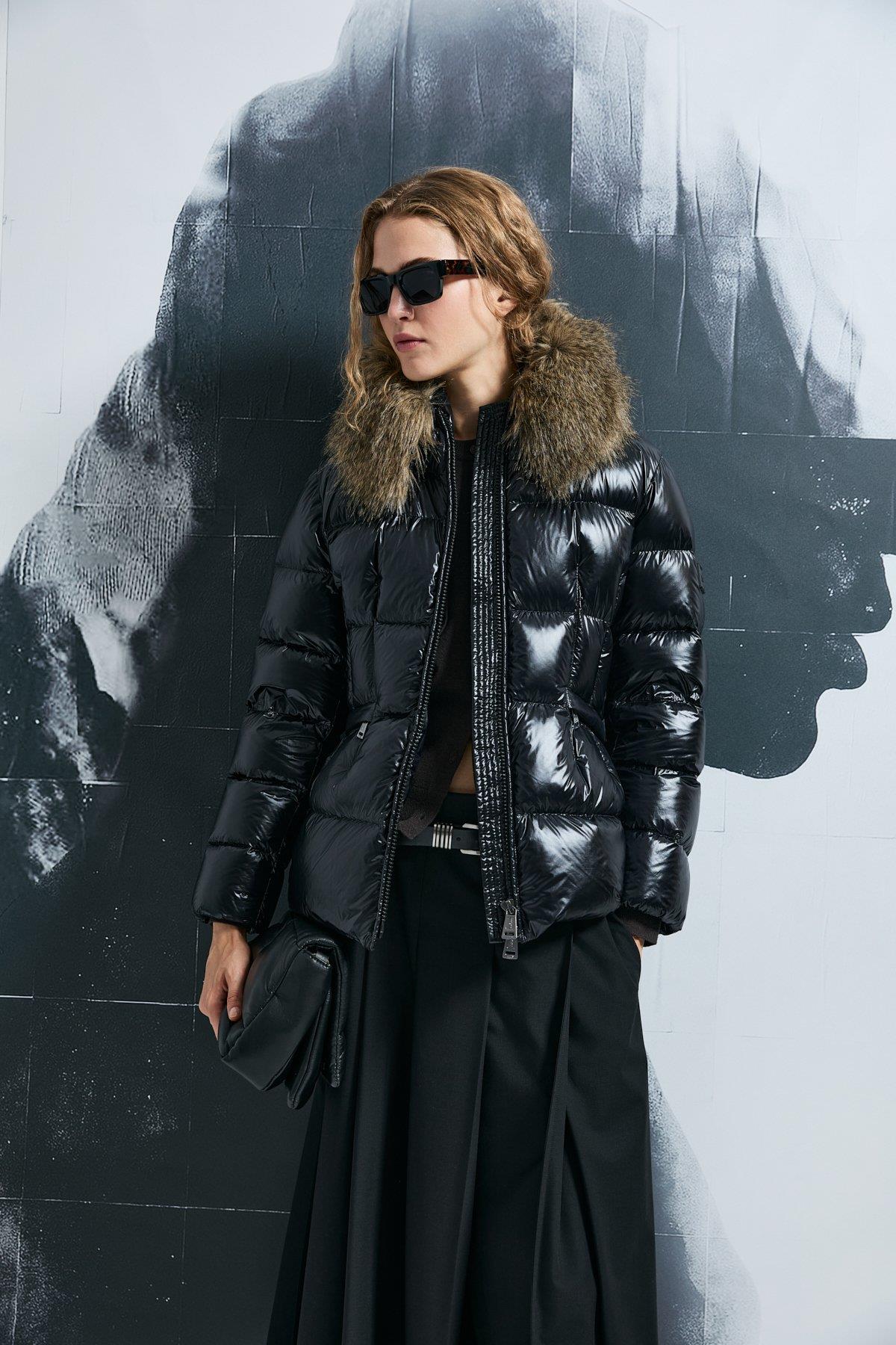 Lufian Klemantın Kaz Tüyü Kadın Mont Siyah