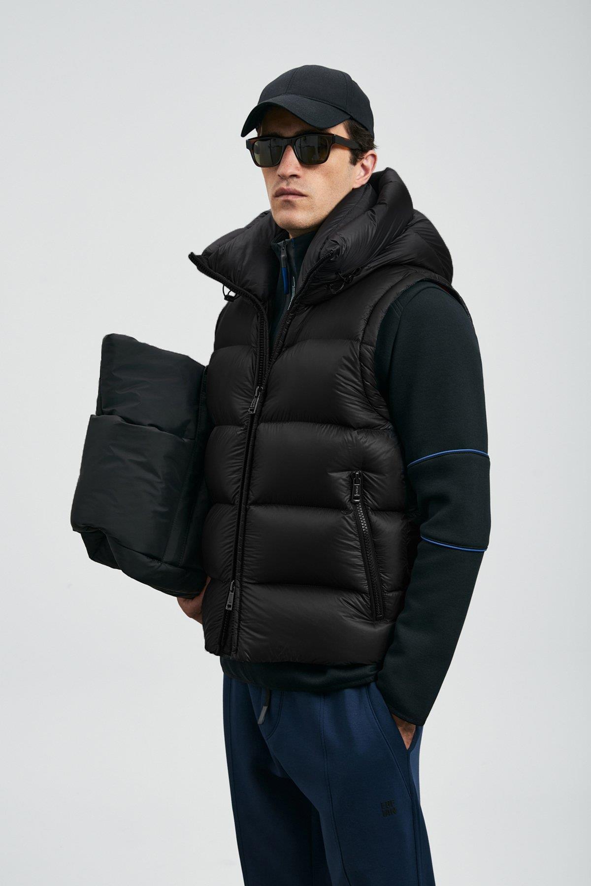 Lufian Moses Kaz Tüyü Erkek Yelek Siyah