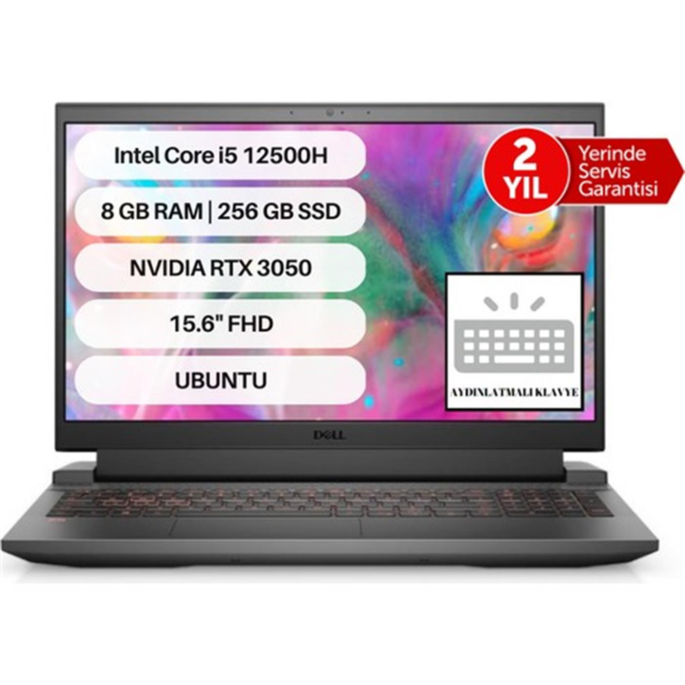 DellDell G15 5520 Intel Core i5-12500H 8 GB Ram 256GB SSD RTX 3050 Ekran Kartı Ubuntu 15.6