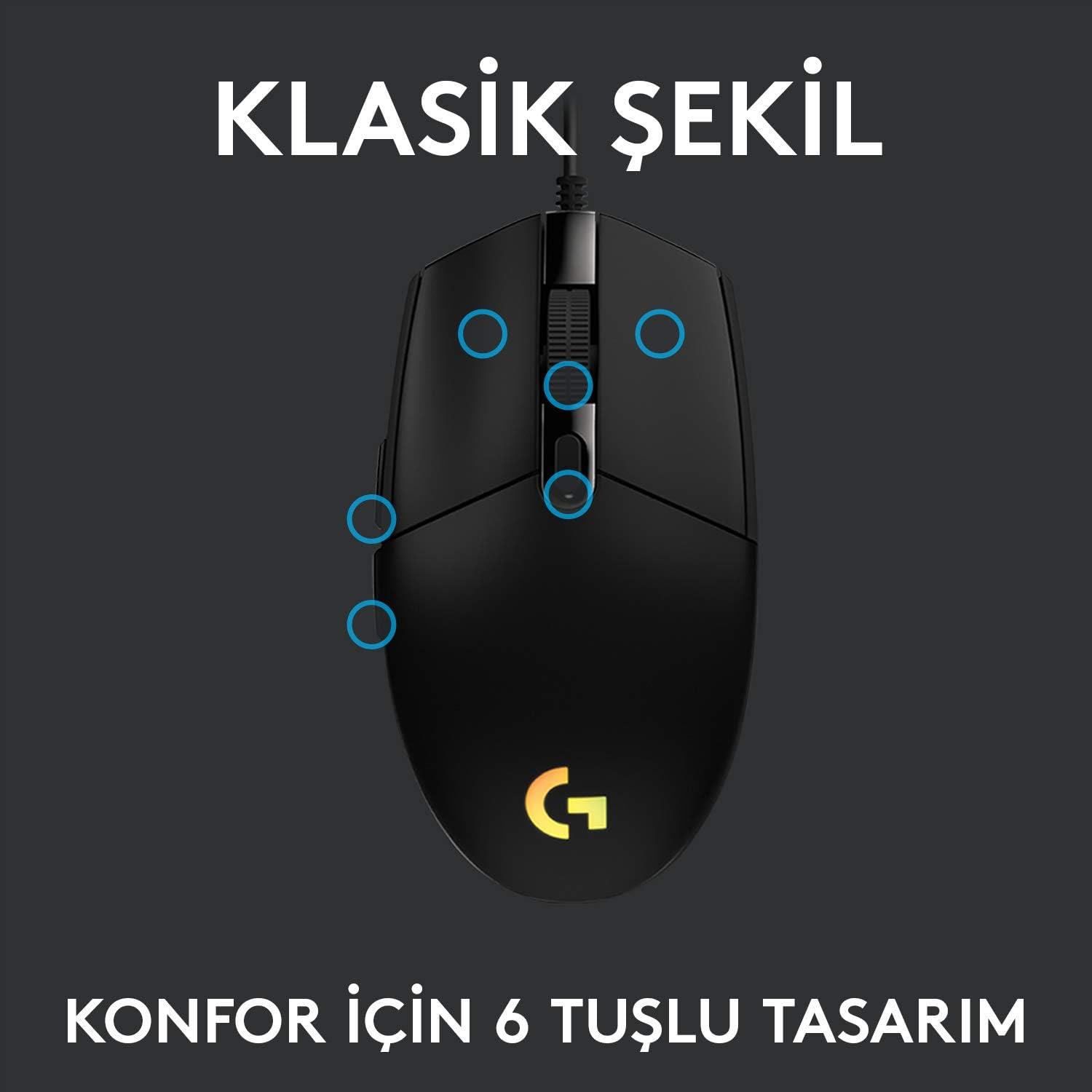 LogitechLogitech G102 LightSync Black 8000DPI 6 Tuş Optik RGB Siyah Kablolu Gaming (Oyuncu) Mouse 910-005823 