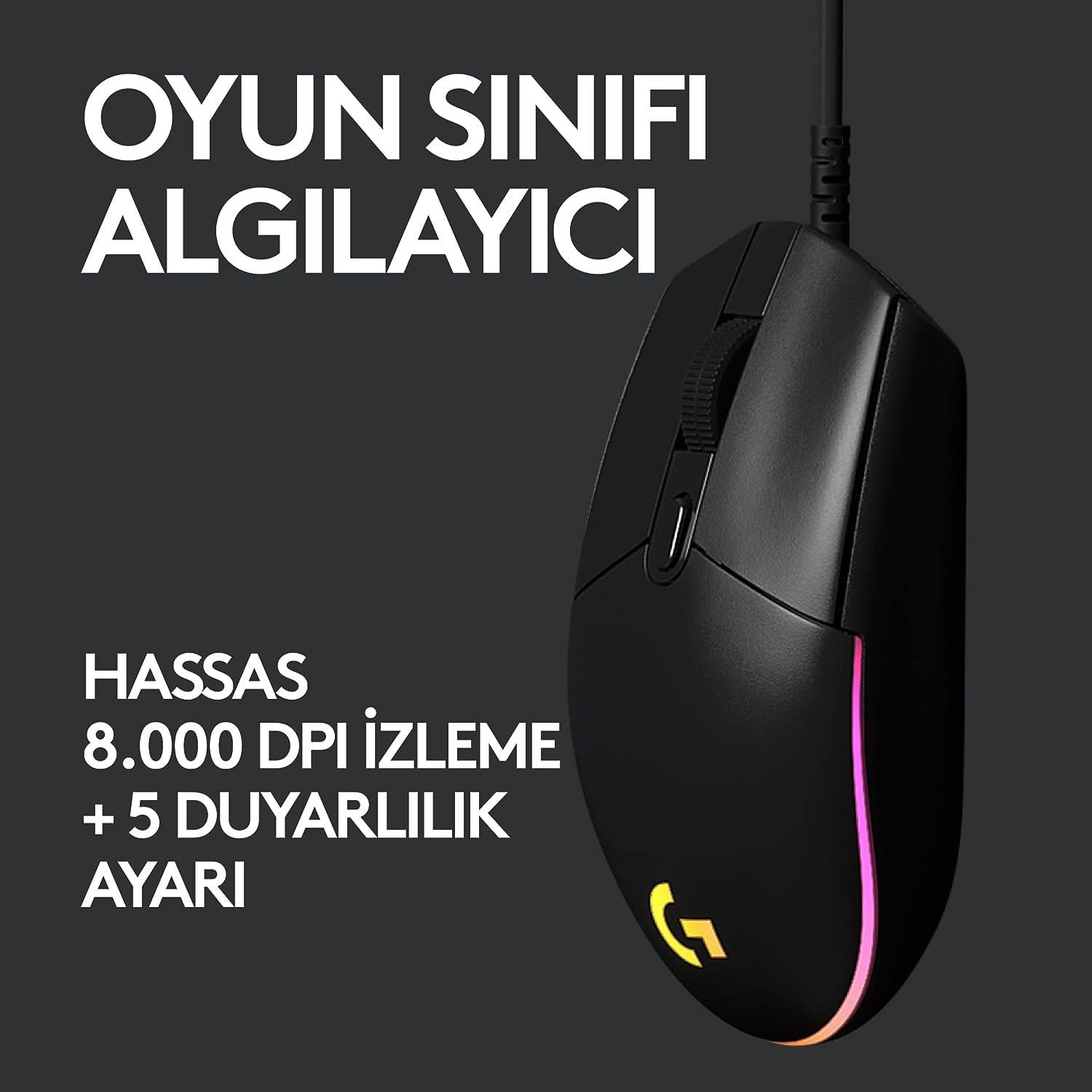 LogitechLogitech G102 LightSync Black 8000DPI 6 Tuş Optik RGB Siyah Kablolu Gaming (Oyuncu) Mouse 910-005823 