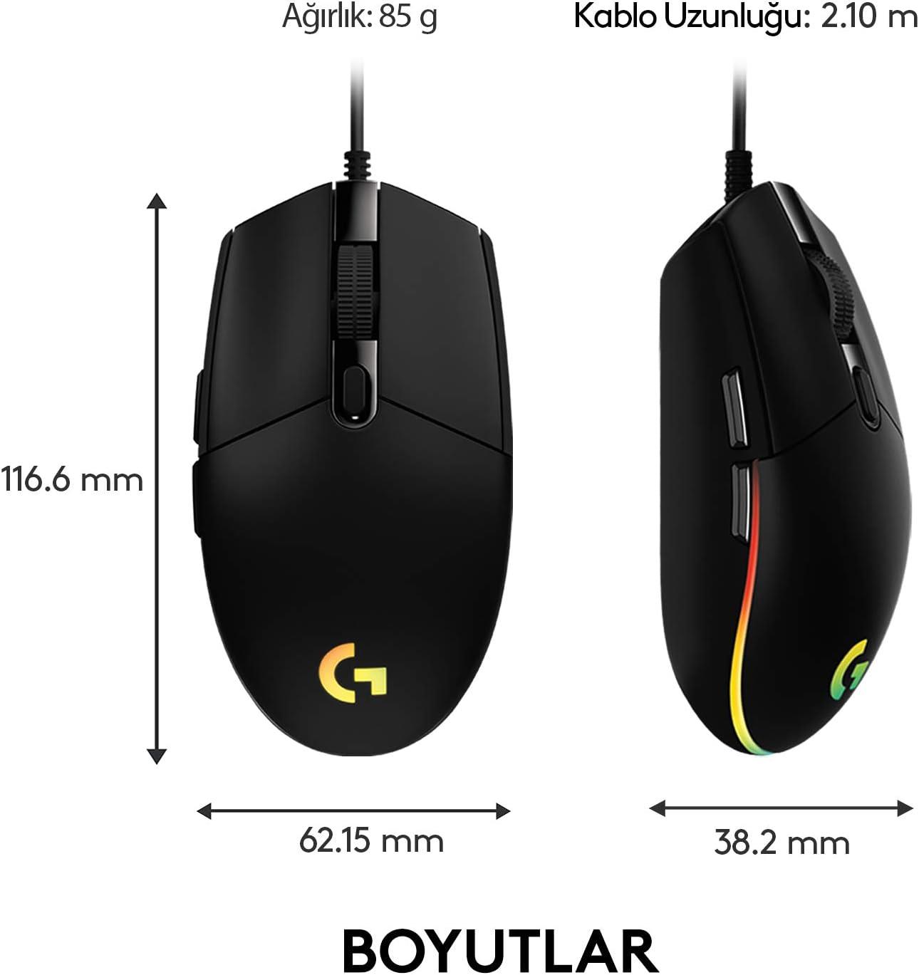 LogitechLogitech G102 LightSync Black 8000DPI 6 Tuş Optik RGB Siyah Kablolu Gaming (Oyuncu) Mouse 910-005823 