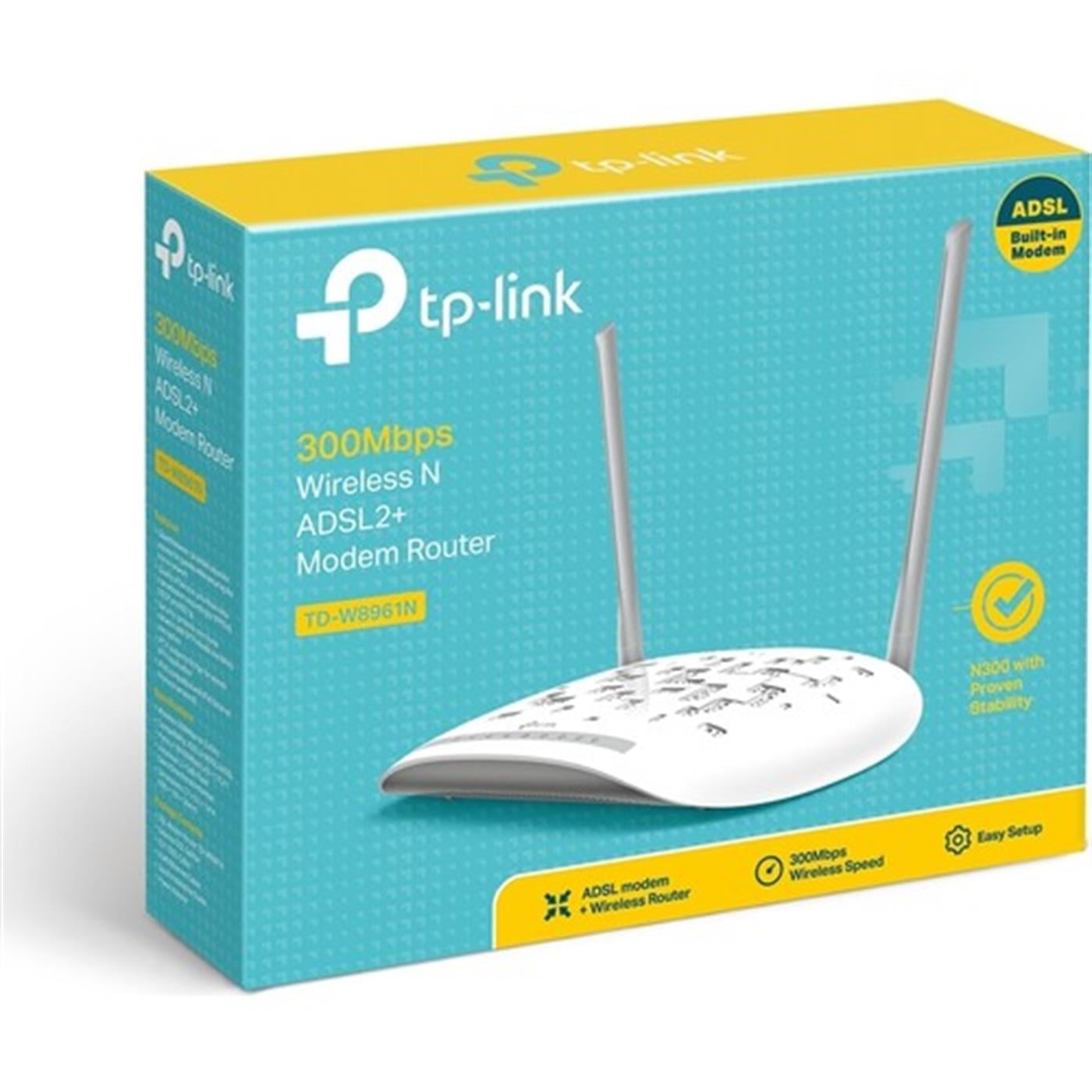 TP-LinkTP-Link TD-W8961N 300Mbps ADSL2 + Modem/Router, 2x5DBi Anten WPS