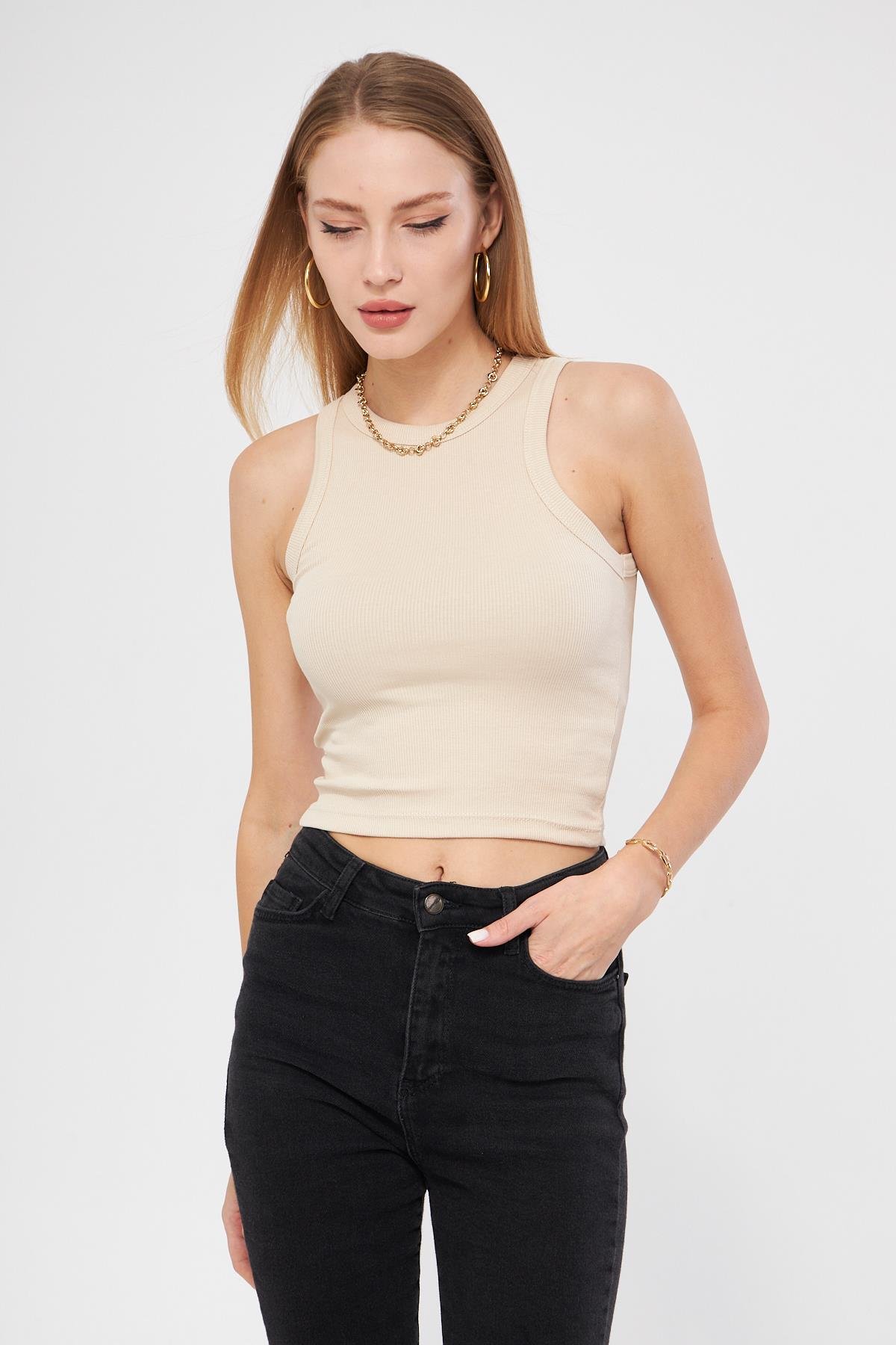 Kadın Fitilli Basic Crop Atlet 4003