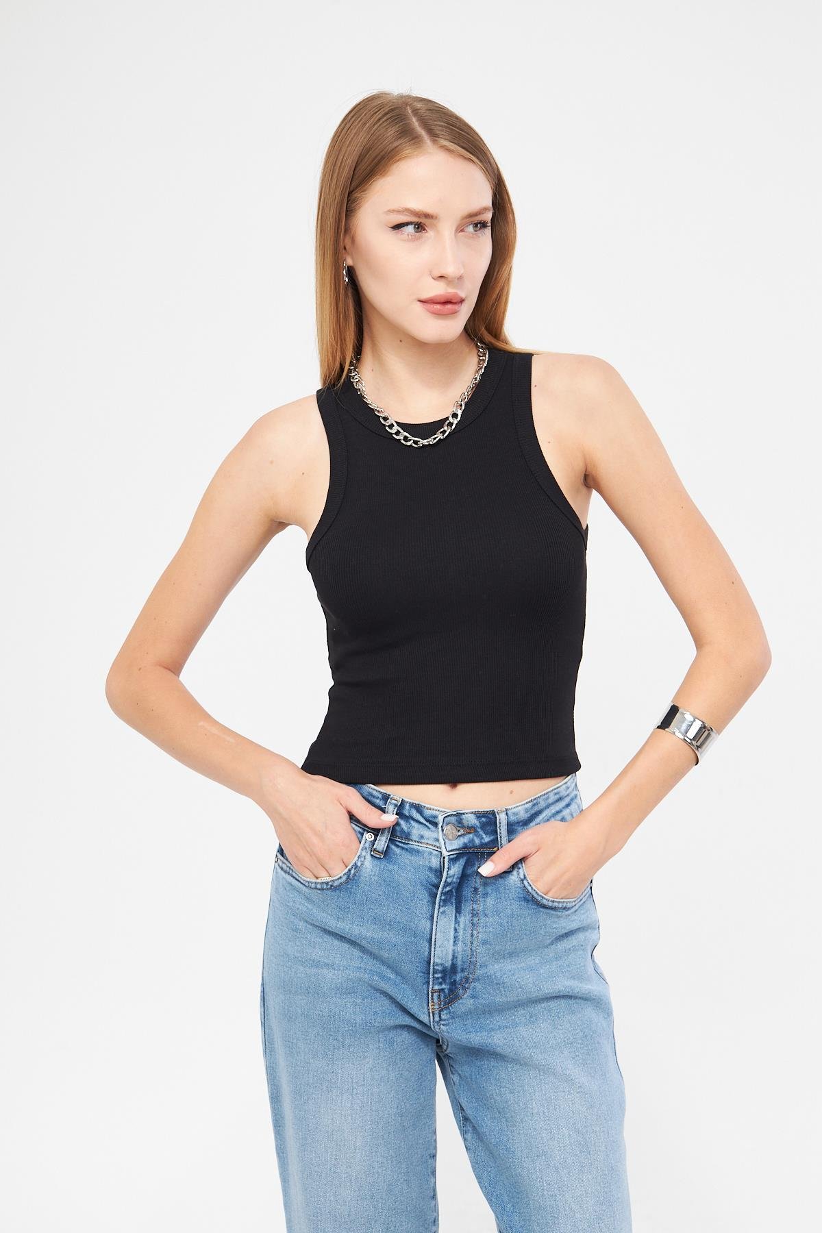 Kadın Fitilli Basic Crop Atlet 4003