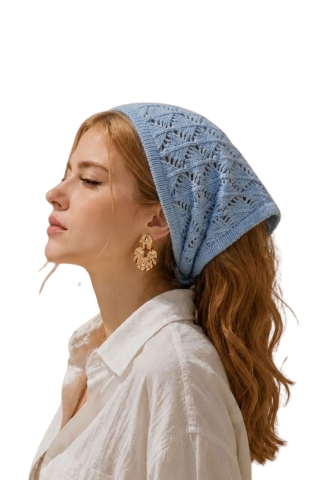Kadın Pamuklu Yumuşak Dokulu Delikli Triko Bandana 7011 Mavi