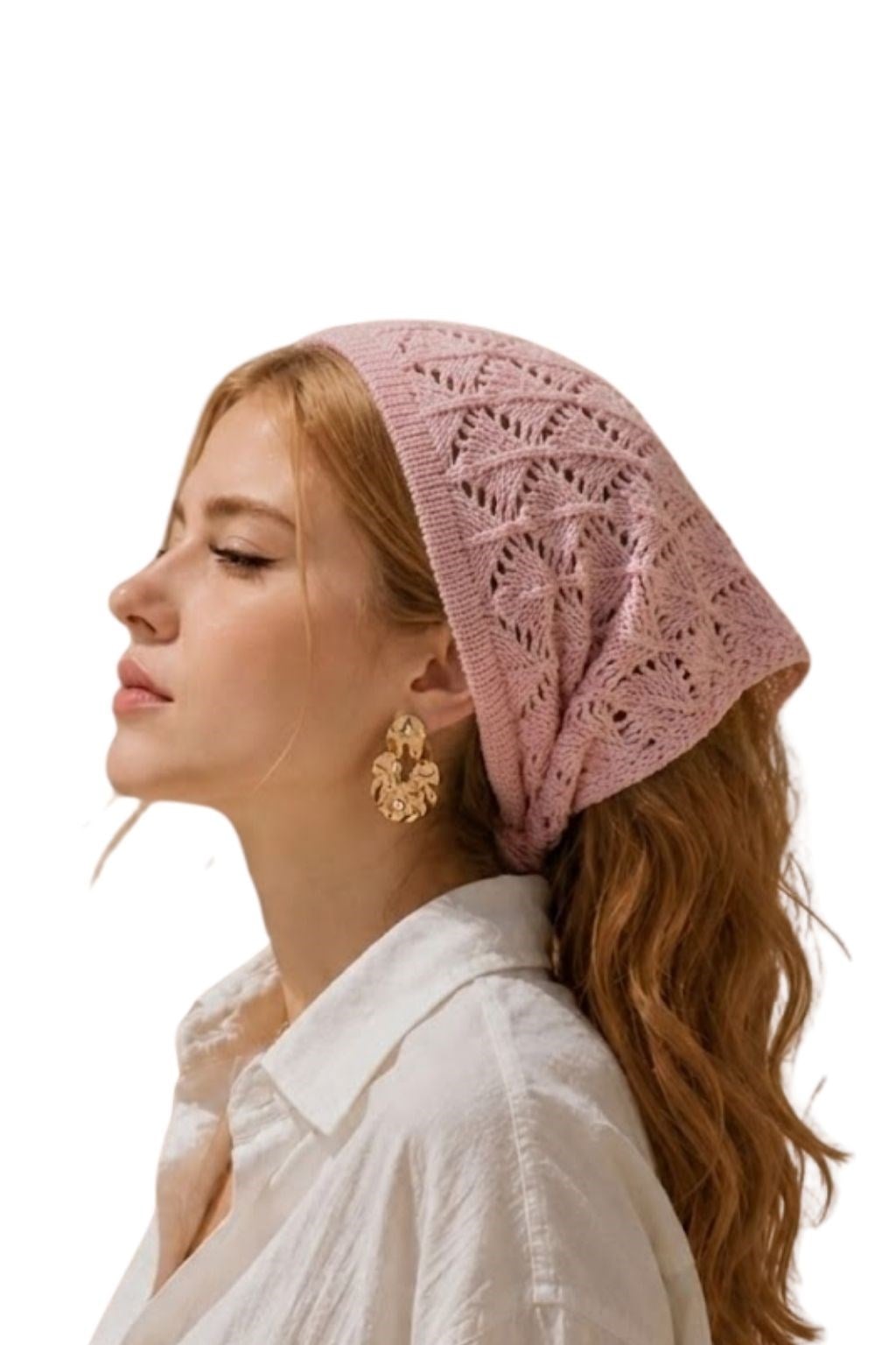 Kadın Pamuklu Yumuşak Dokulu Delikli Triko Bandana 7011 Pembe