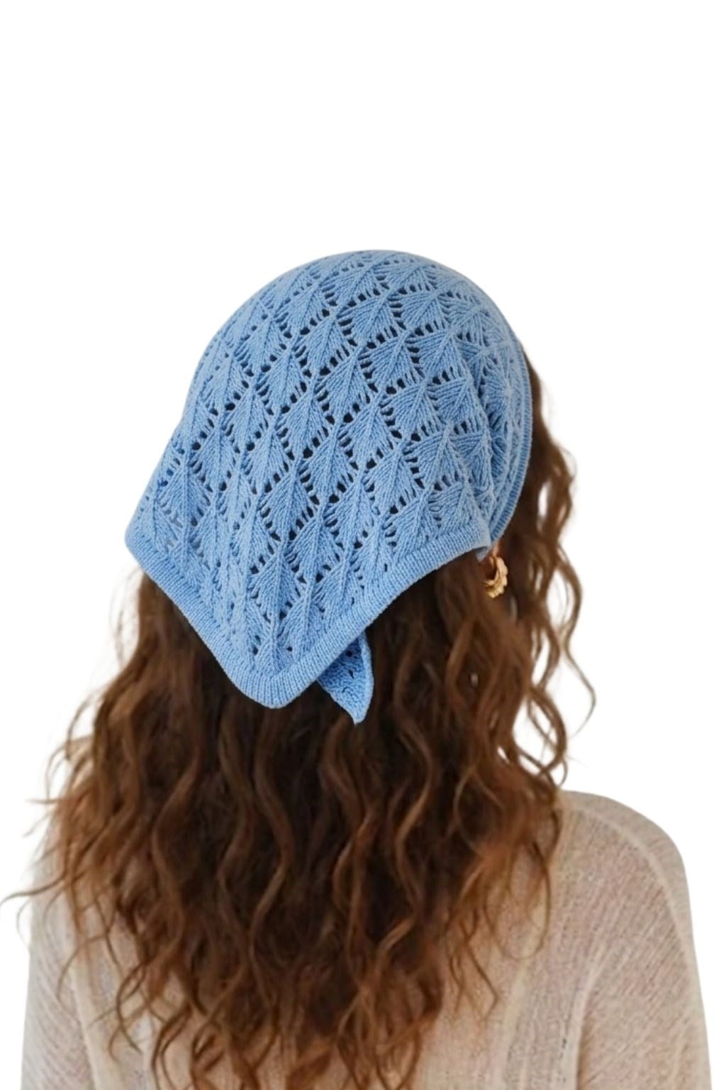Kadın Pamuklu Yumuşak Dokulu Delikli Triko Bandana 7011 Mavi