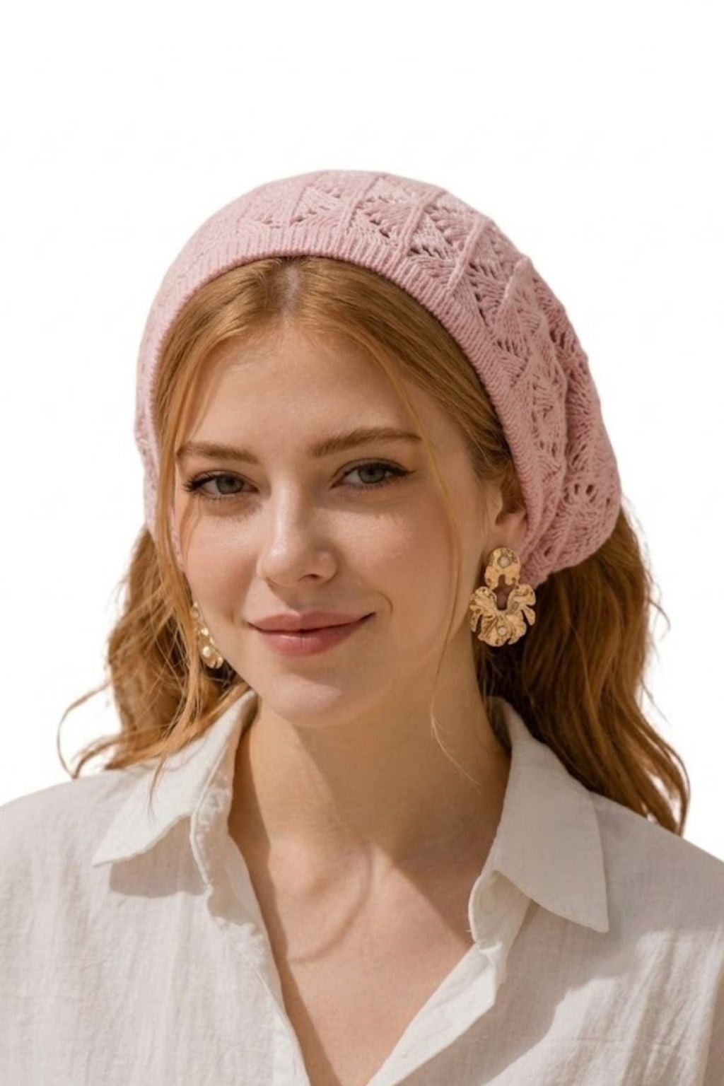 Kadın Pamuklu Yumuşak Dokulu Delikli Triko Bandana 7011 Pembe