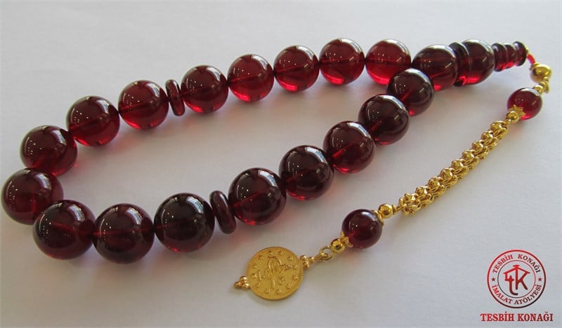 Bordo Ateş Kehribarı Tesbih