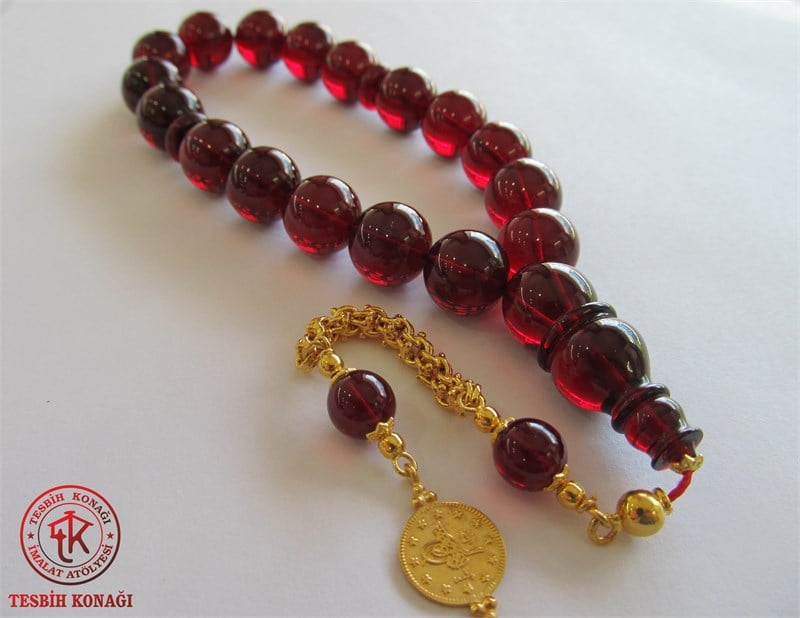 Bordo Ateş Kehribarı Tesbih