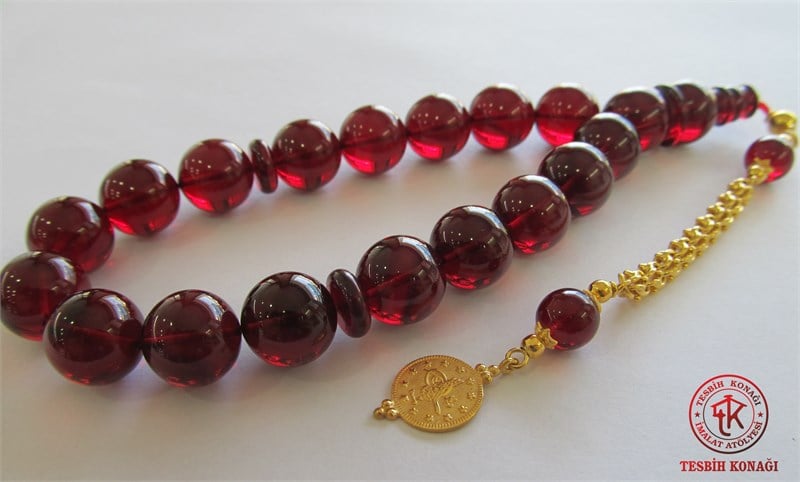 Bordo Ateş Kehribarı Tesbih