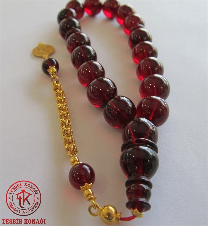 Bordo Ateş Kehribarı Tesbih