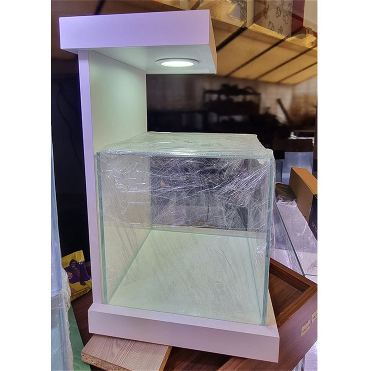 30x30x30(H) cm Buhar Camlı Full Ultra Clear ve Işıklı MDF StandAkvbuhar3030