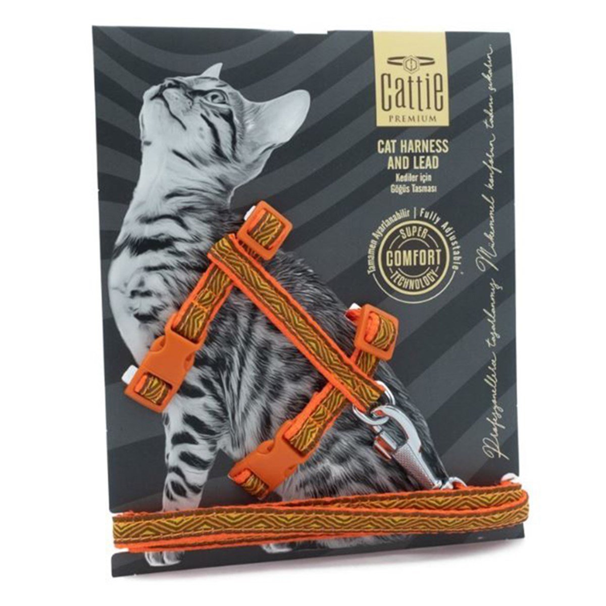 CATTİE DESENLİ KEDİ GÖĞÜS & GEZDİRME TAKIMI TURUNCU 1X25-40CM8680782130144