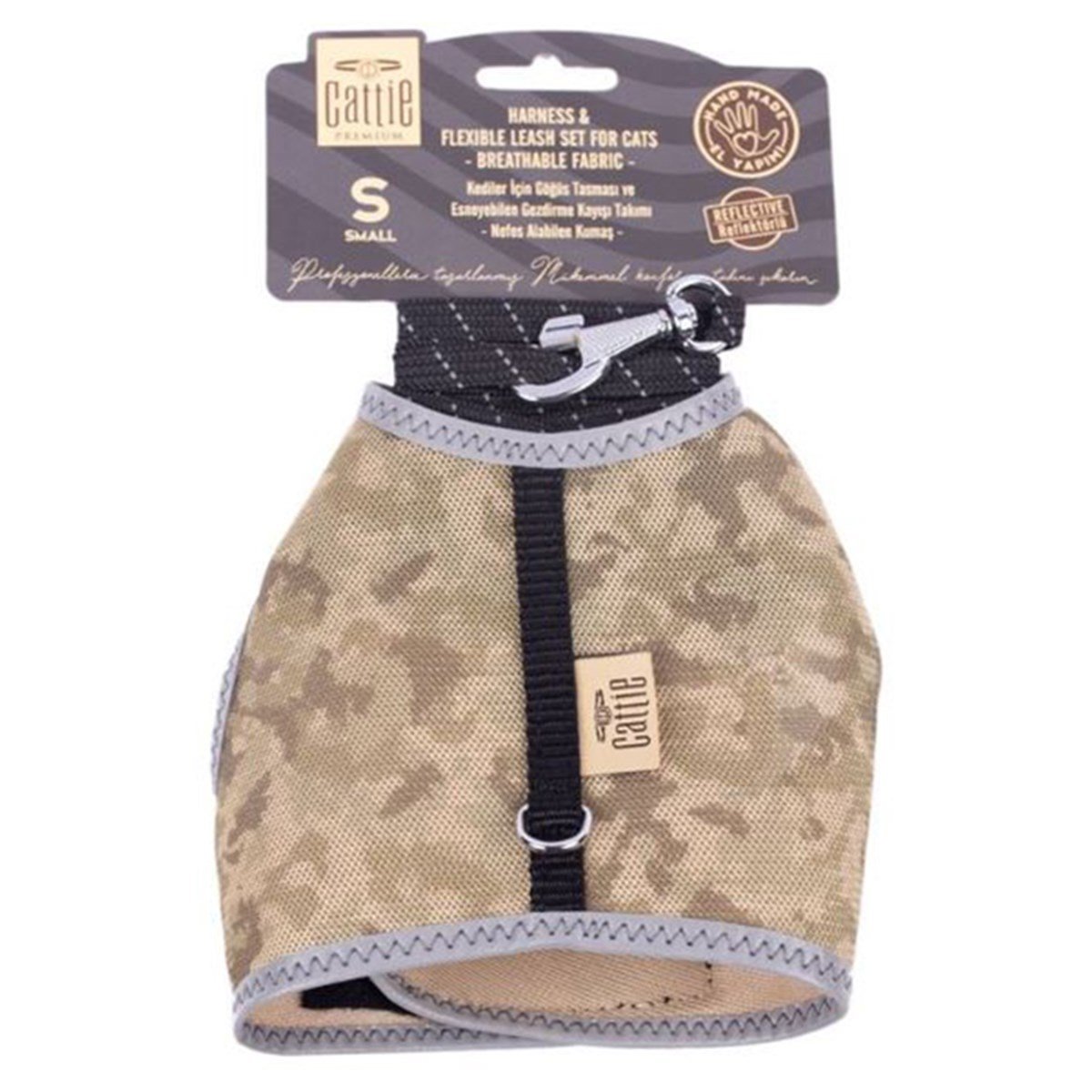 CATTİE HAVALI DOKUMA KEDİ GÖĞÜS & GEZDİRME TAKIMI KAMUFLAJ 1X25-35CM8680782132773