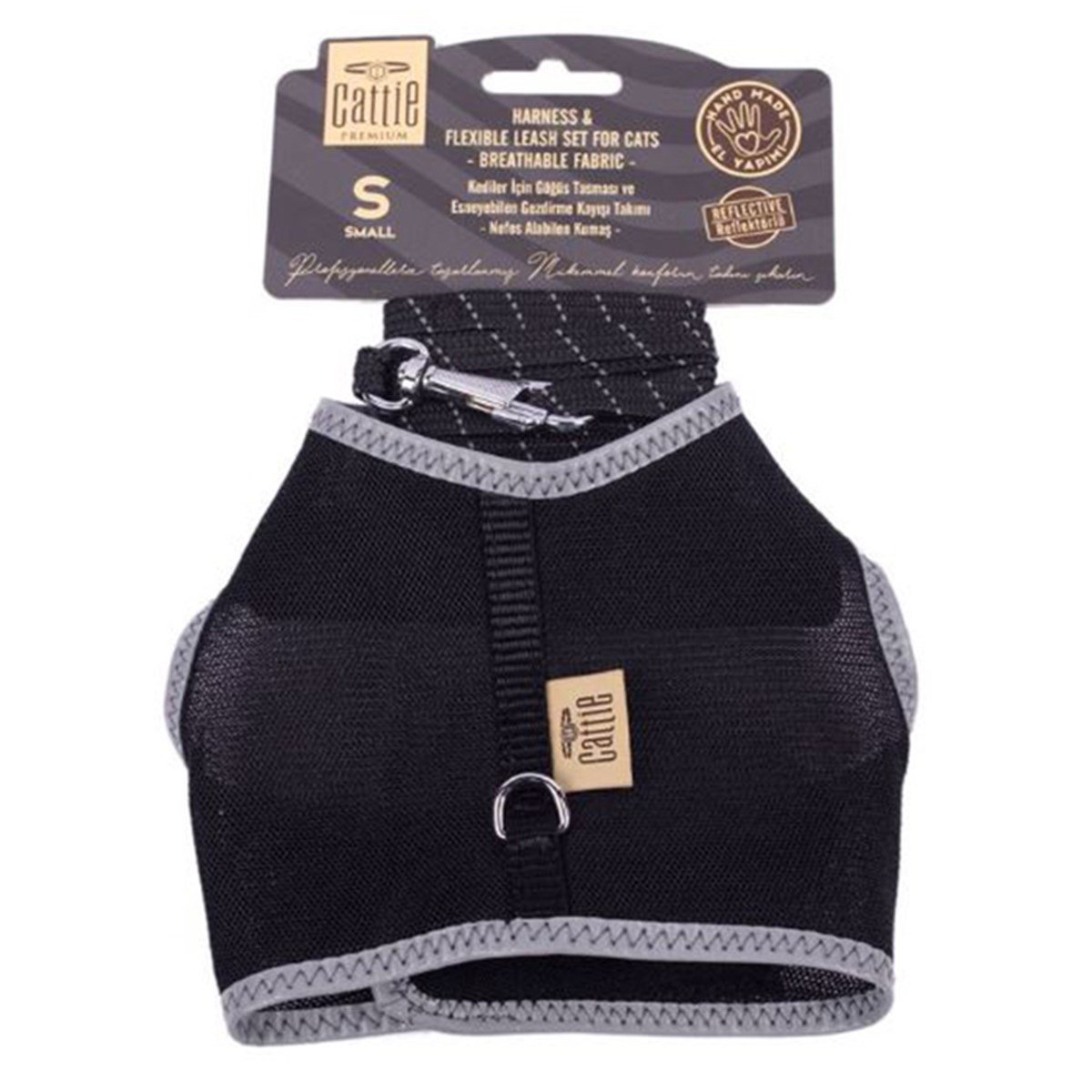 CATTİE HAVALI DOKUMA KEDİ GÖĞÜS & GEZDİRME TAKIMI SİYAH 1X25-35CM8680782126161