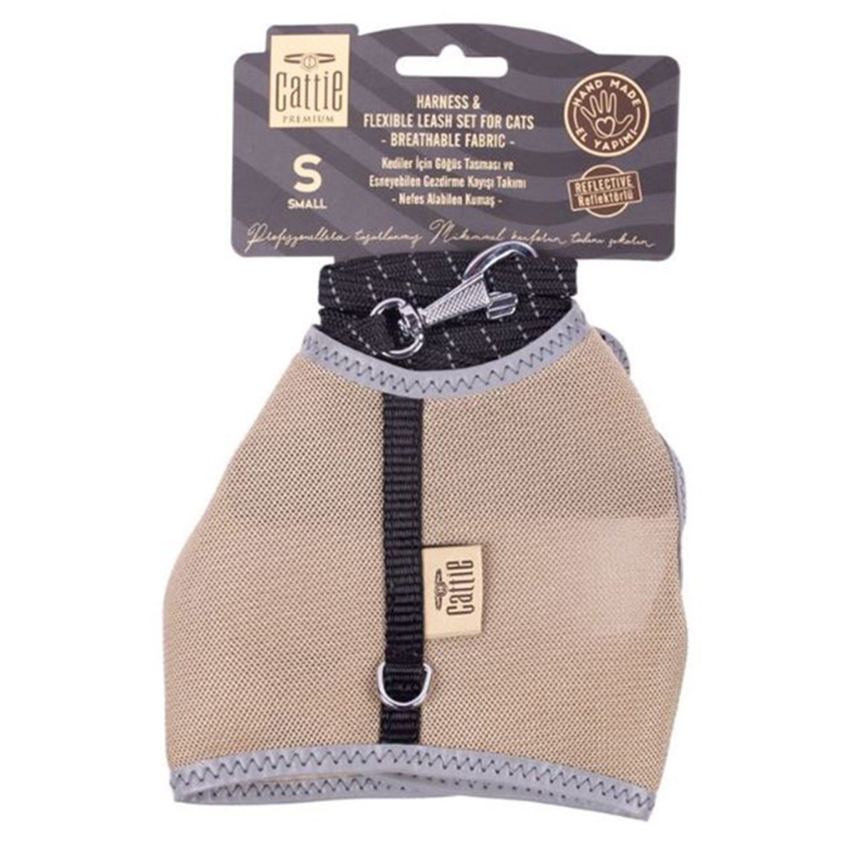 CATTİE HAVALI DOKUMA KEDİ GÖĞÜS & GEZDİRME TAKIMI BEJ 1X25-35CM8680782126277