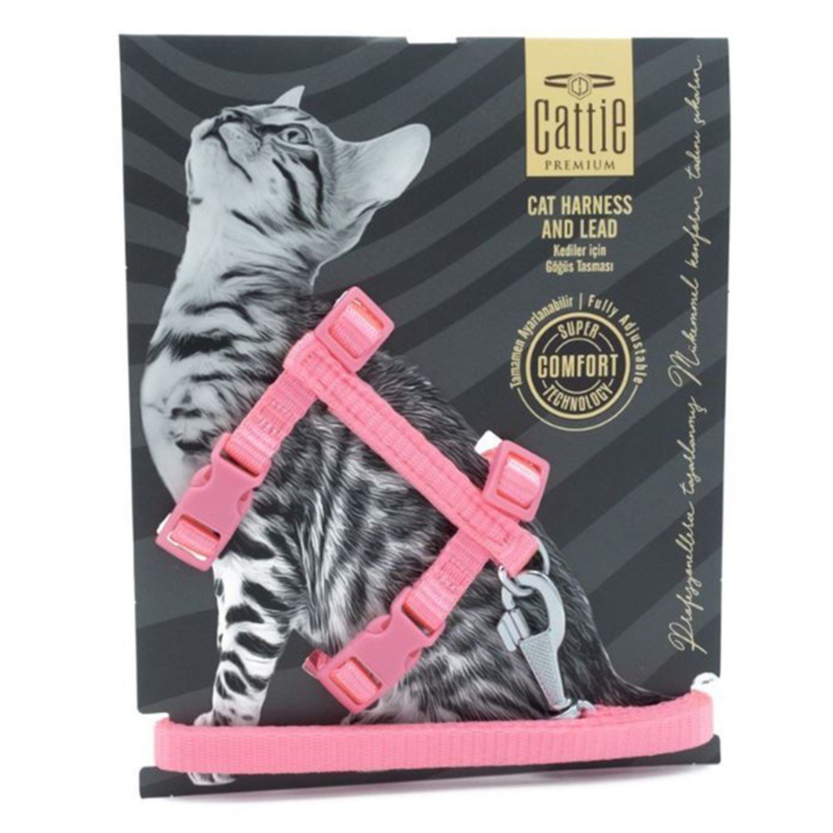 CATTİE KEDİ GÖĞÜS & GEZDİRME TAKIMI PEMBE 1X25-40CM8680782123450