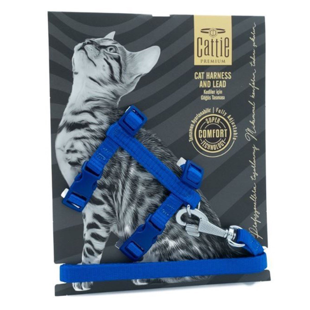 CATTİE KEDİ GÖĞÜS & GEZDİRME TAKIMI ROYALMAVİ 1X25-40CM8680782123436