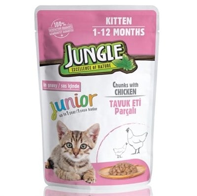JNGO-001 JUNGLE POUCH JUNIOR TAVUKLU YAŞ YAVRU KEDI MAMASI 100 GR