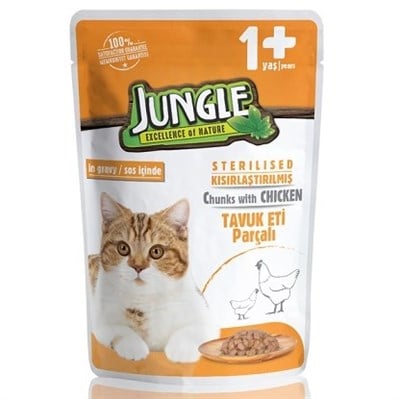 JNGO-002 JUNGLE POUCH STERILISED TAVUKLU YAŞ KISIRLAŞTIRILMIŞ KEDI MAMASI 100 GR