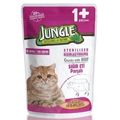 JNGO-003 JUNGLE POUCH STERILISED BIFTEKLI YAŞ KISIRLAŞTIRILMIŞ KEDI MAMASI 100 GR