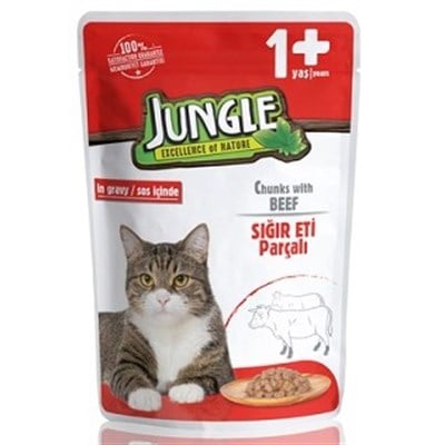 JNGO-006 JUNGLE POUCH ADULT BIFTEKLI YAŞ YETIŞKIN KEDI MAMASI 100 GR