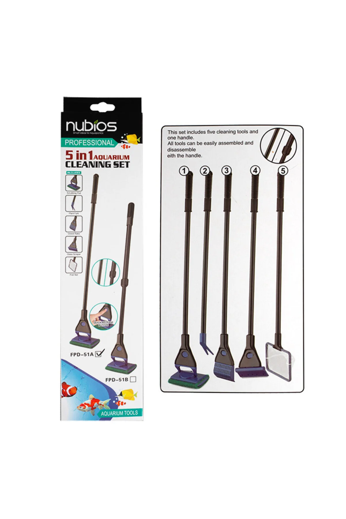 NUBİOS AKVARYUM TEMİZLEME SETİ 5 FONKSİYONLU TELESKOPİK6500249152514