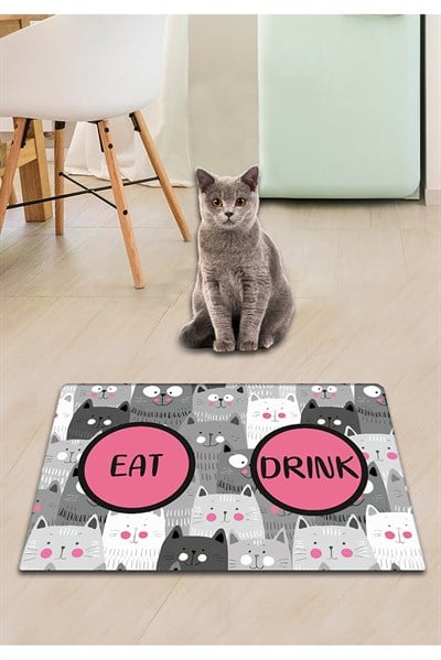 PVC CATS GRİ KEDİ KÖPEK MAMA PASPASI