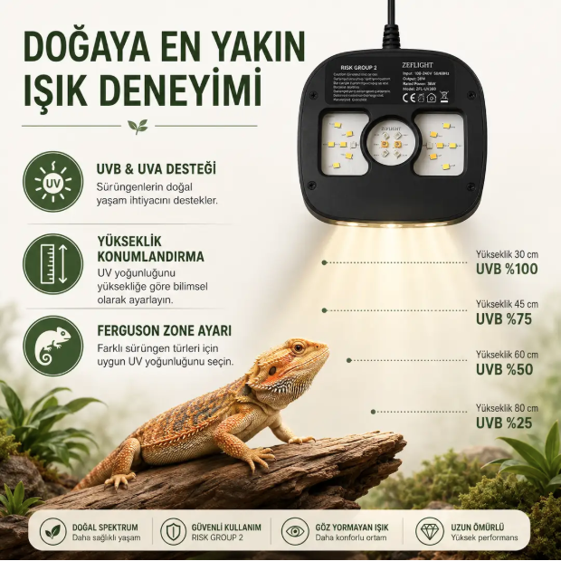 ZETLİGHT REPTİLE LED UVB & UVA AKILLI TERARYUM AYDINLATMASI1677000197970