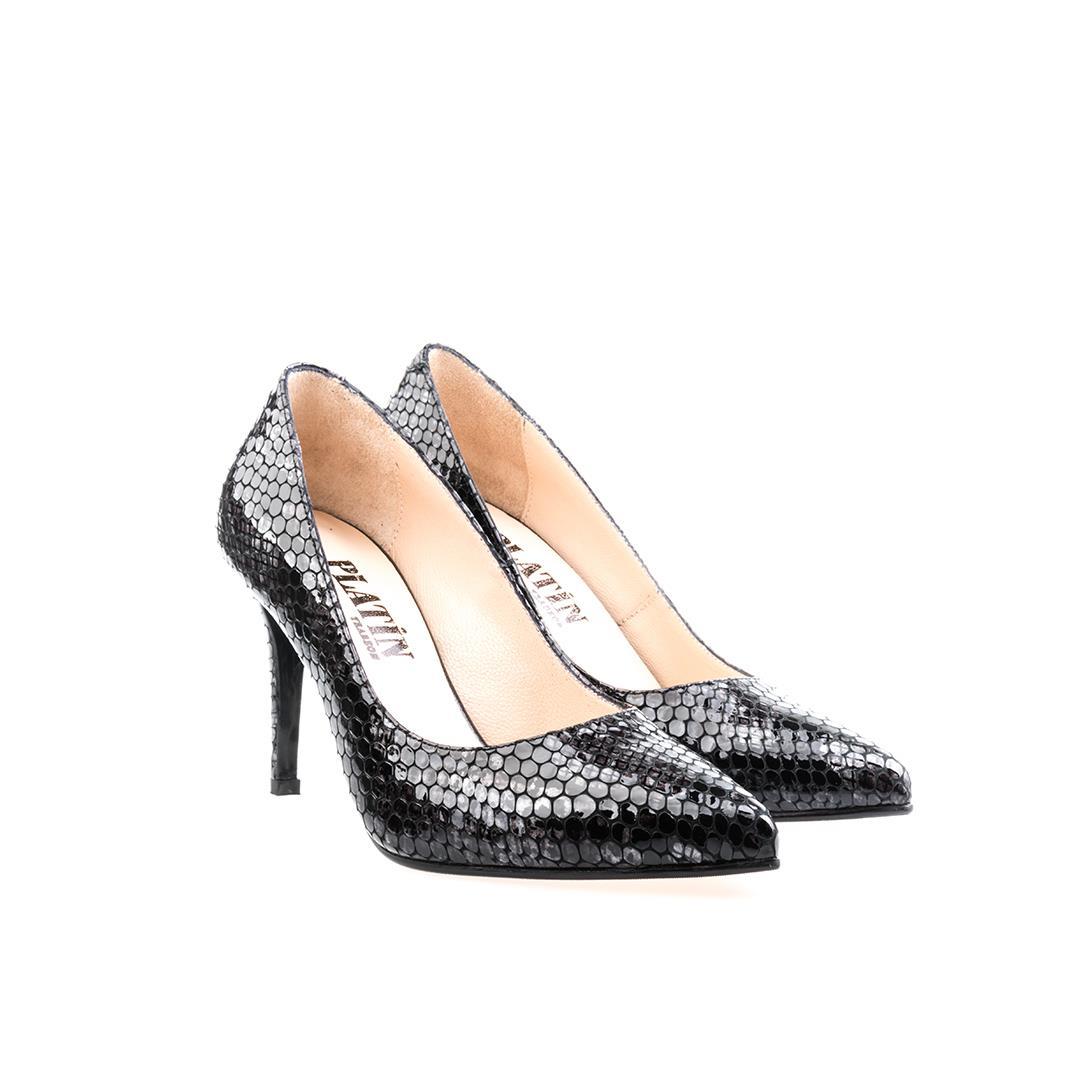 Antrasit Python Baskı Kadın Stiletto Ayakkabı